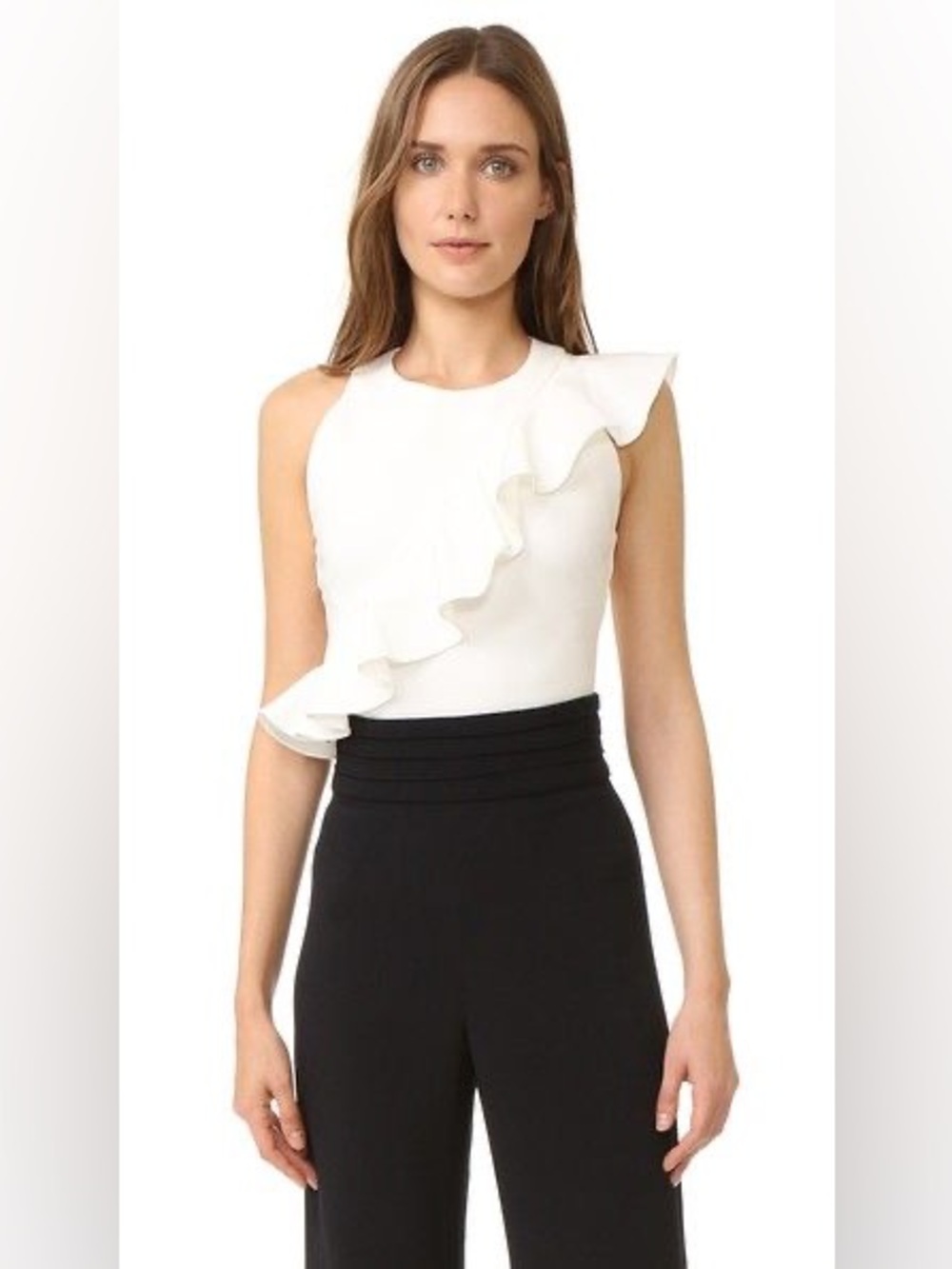 $695 Cushnie et Ochs Navy Ruffle One-Shoulder Women’s Top Size 8